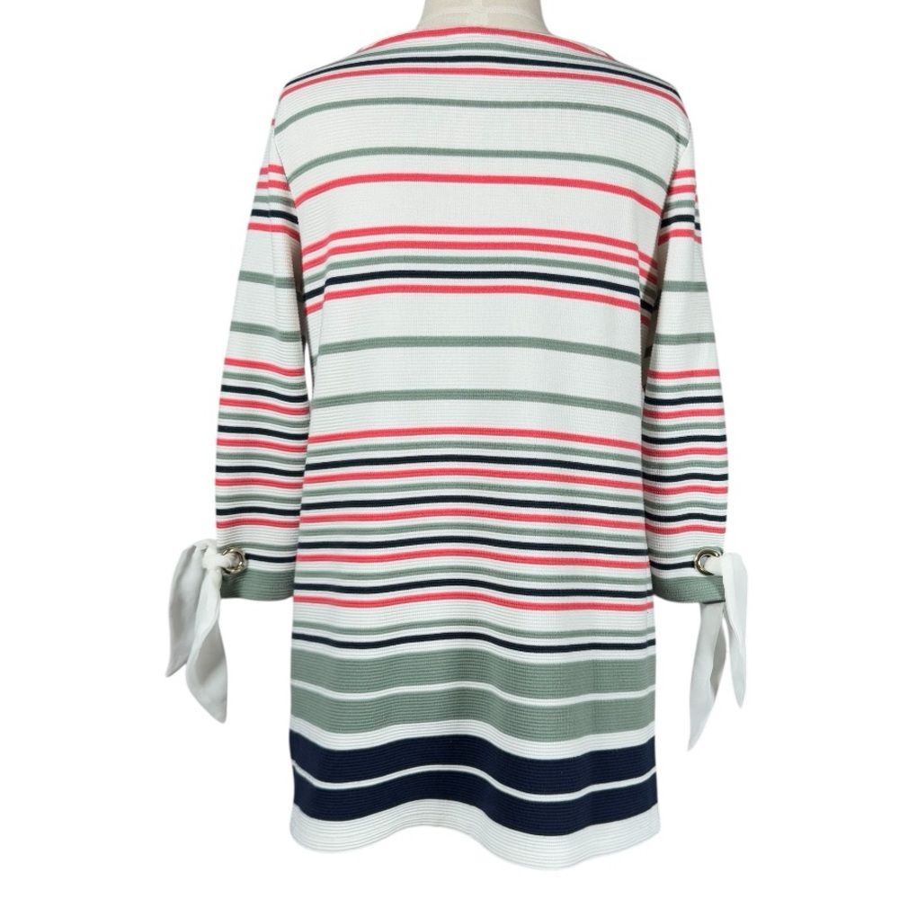 CHARTER CLUB Relaxed Fit Striped Tie-Sleeve Boat neckline Top Medium